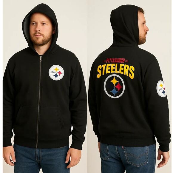 Vintage Pittsburgh Steelers Insulated Full Zip Hoodie - Men's Large - Picture 1 of 8